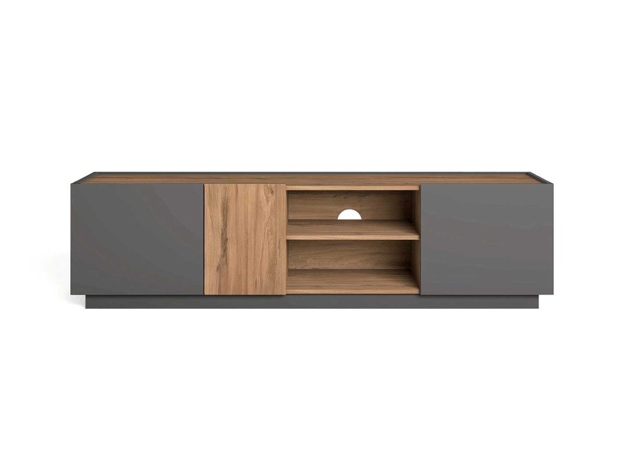 Salones Merkamueble | Mueble Tv Con 3 Puertas Y 2 Huecos Color Pizarra-Sabi