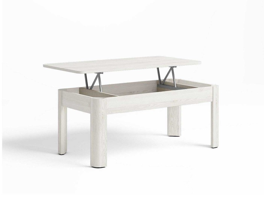 Salones Merkamueble | Mesa De Centro Elevable De 100 Cm Color Blanco Nordic