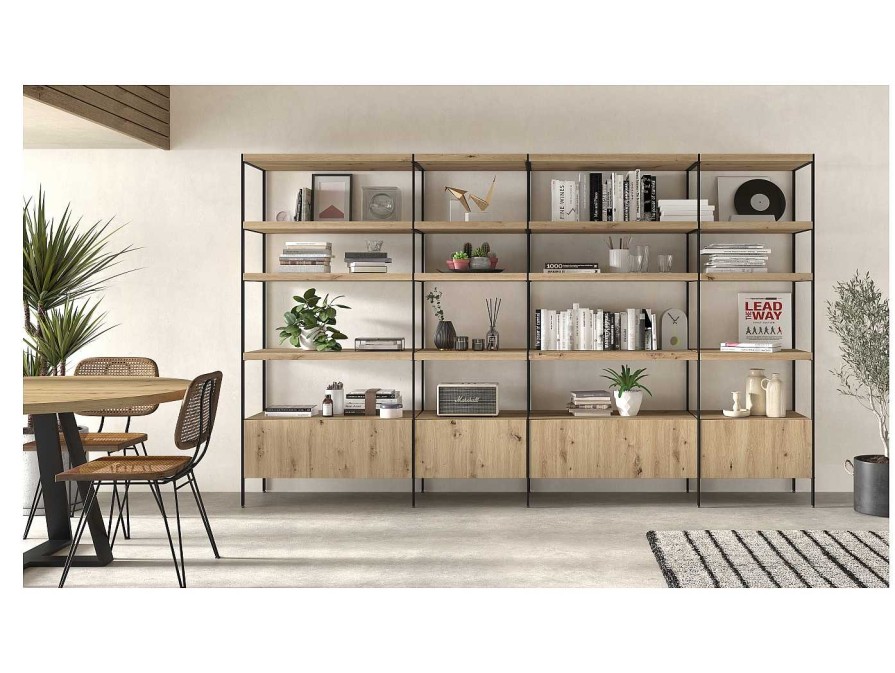 Salones Merkamueble | Librer A Met Lica Combinada Color Roble Artesano-Pizarra