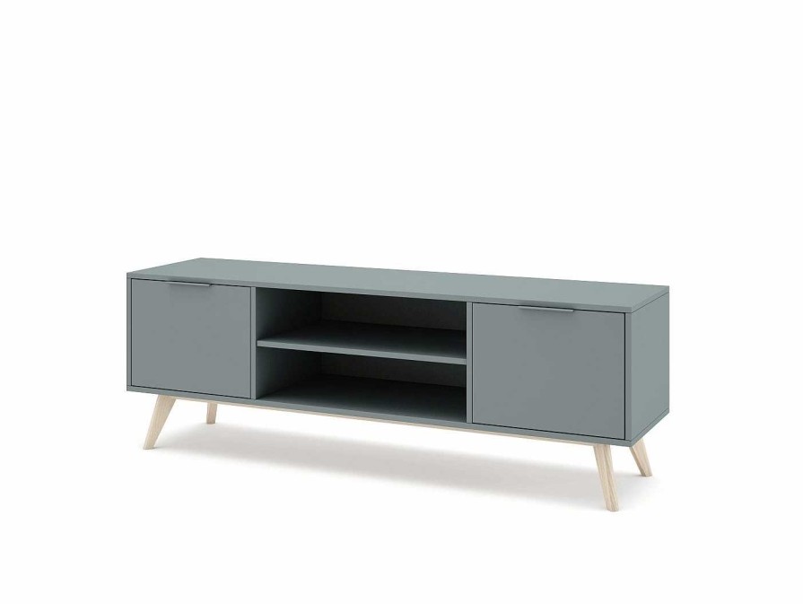 Salones Merkamueble | Mueble Tv 2 Puertas Y 2 Huecos Color Verde Kaki-Cera Blanca