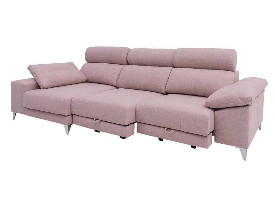 Sof S Merkamueble | Chaise Longue Izquierdo Con Asientos Deslizantes De Carro Tapizado Rosa