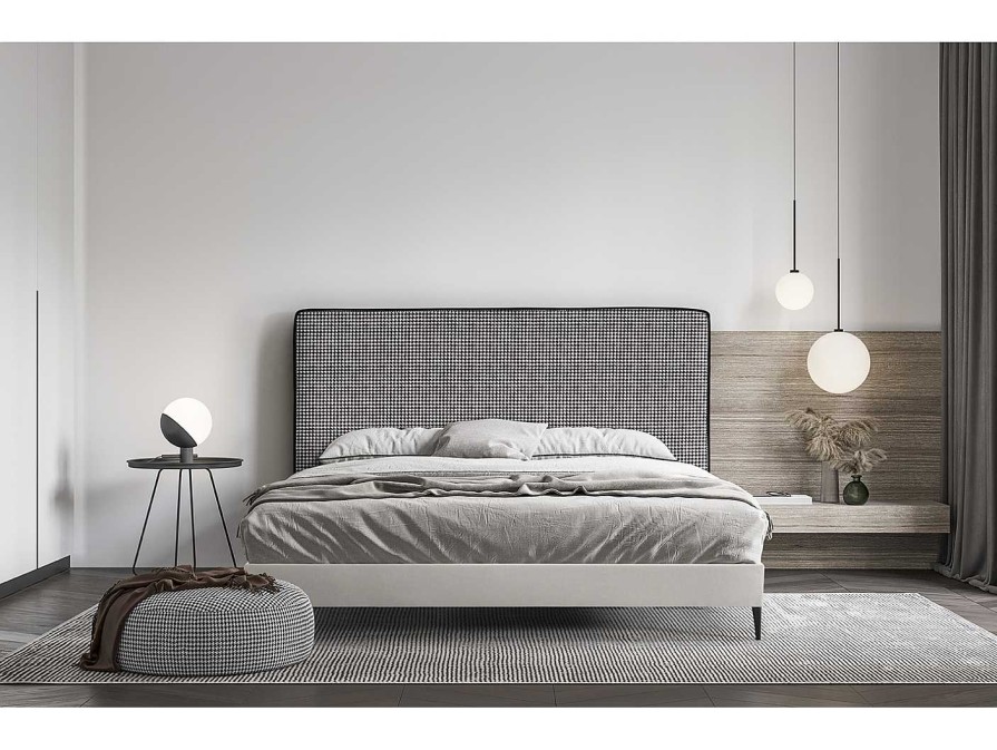 Dormitorios Merkamueble | Composici N Dormitorio Cama Tapizada Color Pata De Gallo 1-Ribete Koral Negro