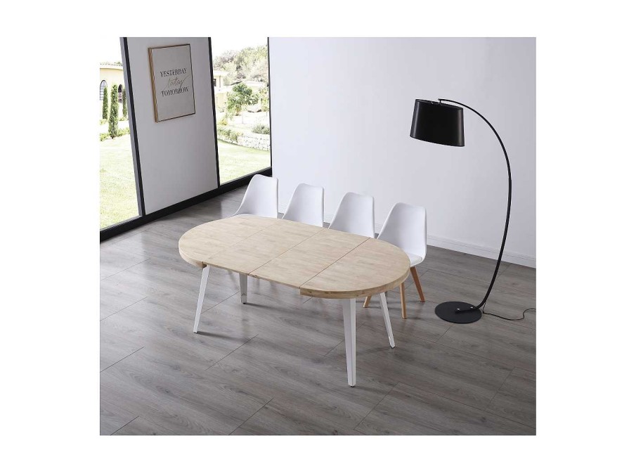 Mesas Merkamueble | Mesa Comedor Redonda Extensible Color Roble Nordisch-Blanco