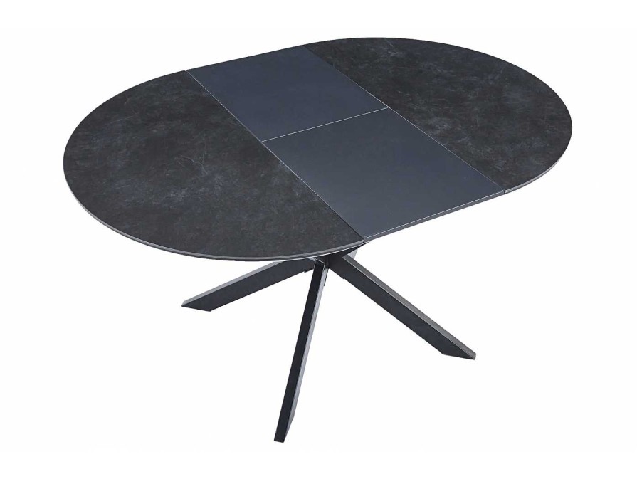 Salones Merkamueble | Mesa Comedor Redonda Extensible De 100 Cm Color Ceramic Negro-Negro