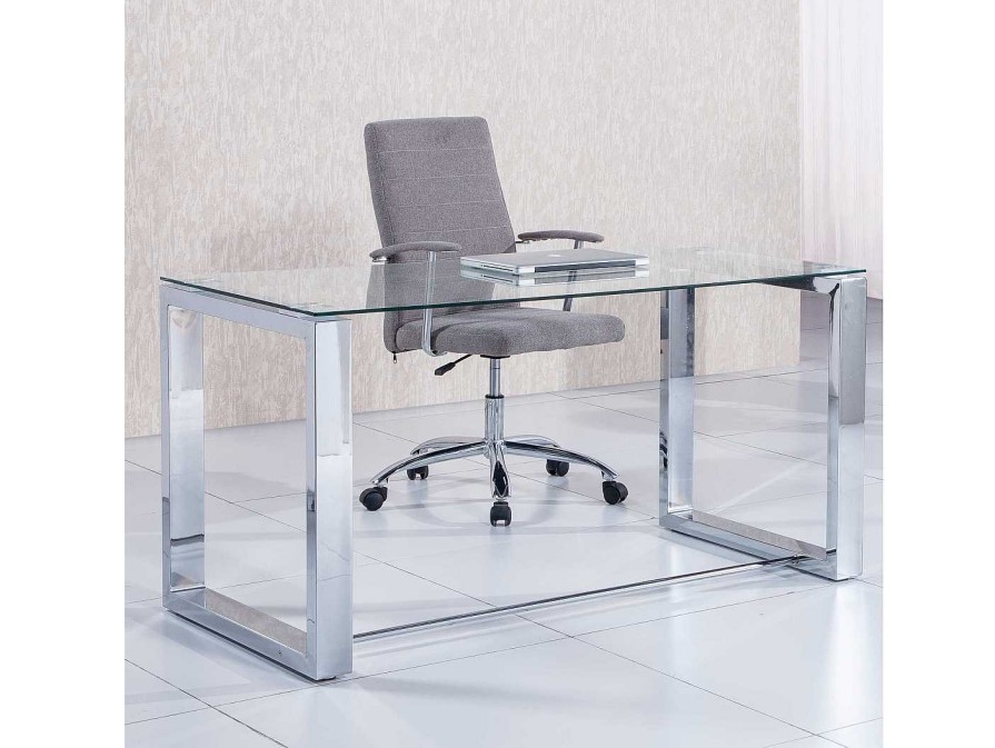 Mesas Merkamueble | Mesa Despacho Cristal Templado Con Patas Cromo