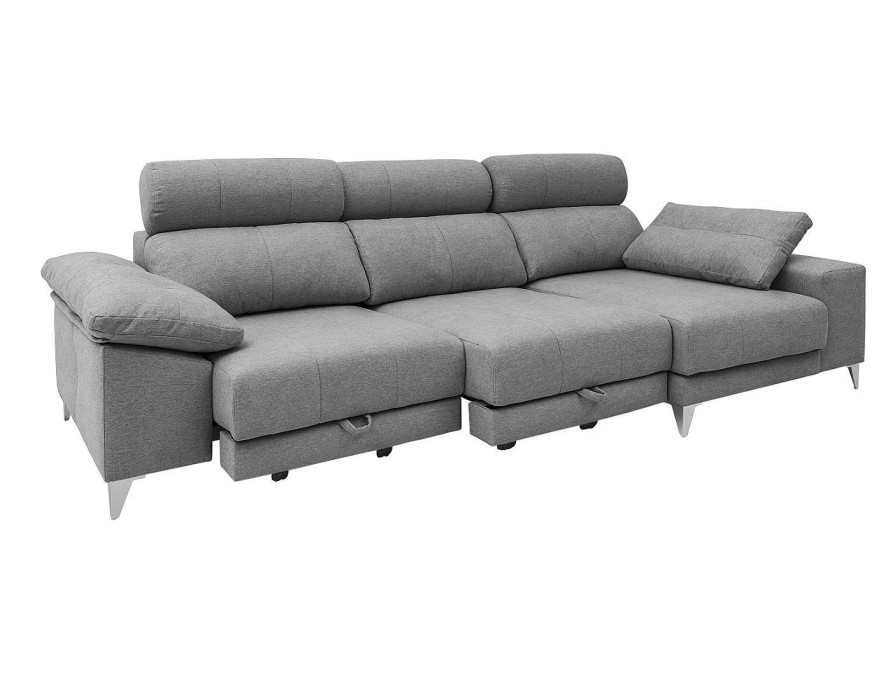 Sof S Merkamueble | Chaise Longue Derecho Con Asientos Deslizantes De Carro Tapizado Gris Claro