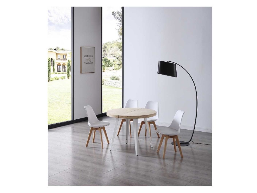 Mesas Merkamueble | Mesa Comedor Redonda Extensible Color Roble Nordisch-Blanco