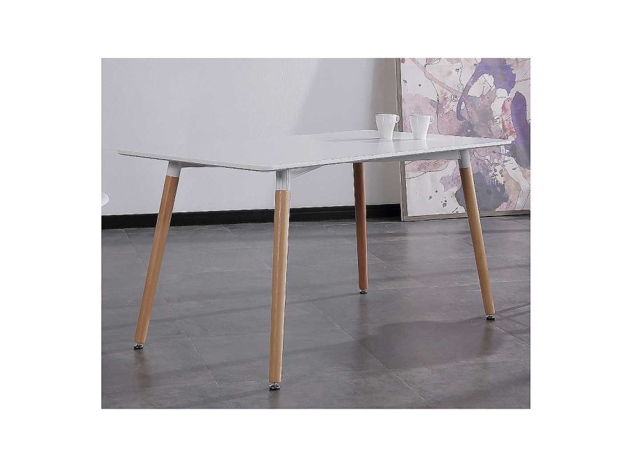 Salones Merkamueble | Mesa De Comedor Fija De 120 Cm Color Blanco-Haya