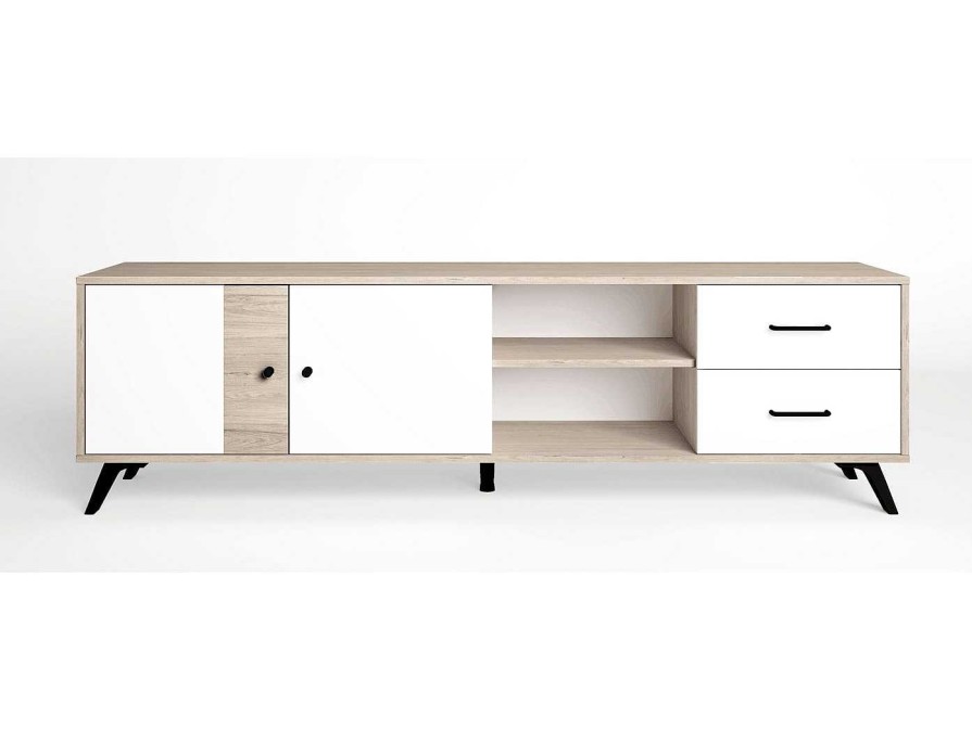 Salones Merkamueble | Mueble Tv Con Puertas, Cajones Y Huecos Color Sahara-Blanco Mate