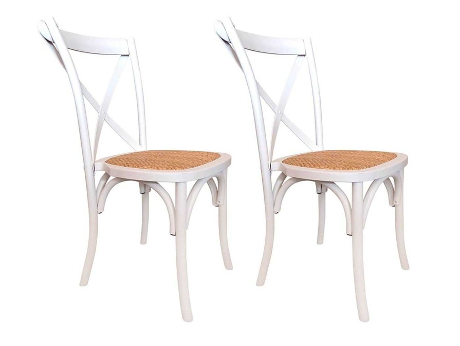 Salones Merkamueble | Pack 2 Sillas Comedor Madera Color Blanco-Rattan