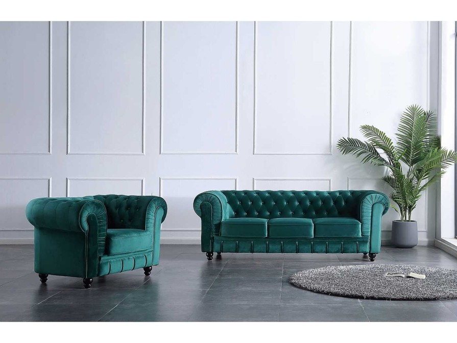 Sof S Merkamueble | Sof Chesterfield 3 Plazas Velvet Verde