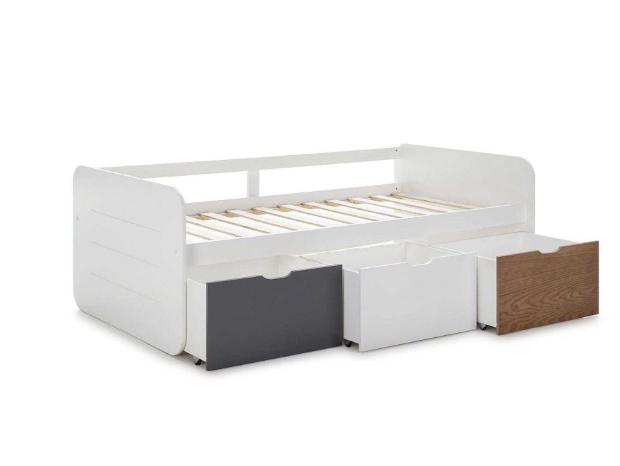 Juveniles Merkamueble | Cama Nido Con 3 Cajones Color Blanco-Gris-Madera