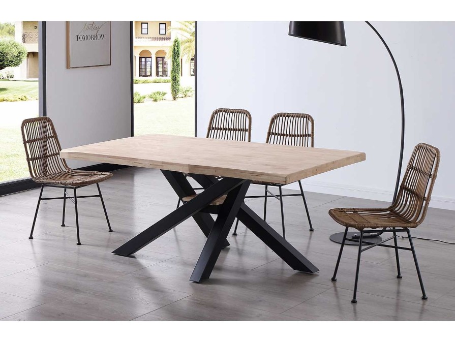 Salones Merkamueble | Mesa Comedor Fija De 180 Cm Dise O Tapa Con Forma Color Roble Nordish-Negro