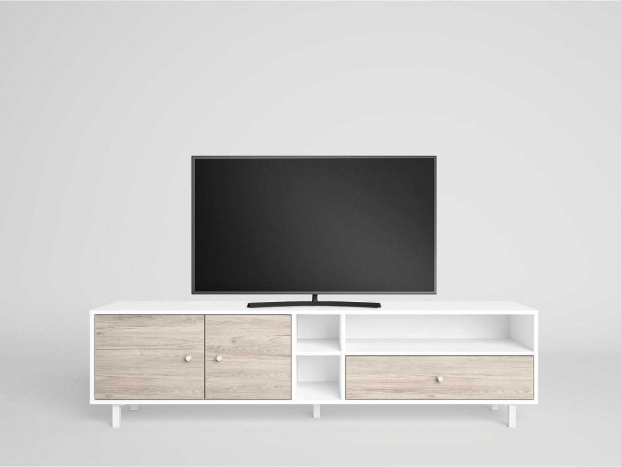 Salones Merkamueble | Mueble Tv Con Puertas, Caj N Y Huecos Color Blanco-Sahara