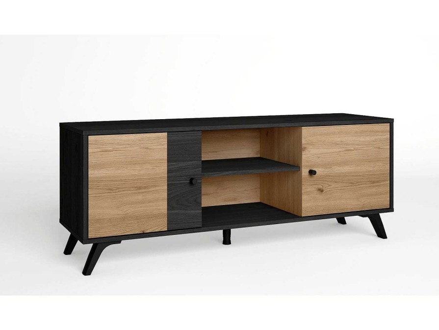 Salones Merkamueble | Mueble Tv 2 Puertas Y 2 Huecos Color Bocamina-Natural