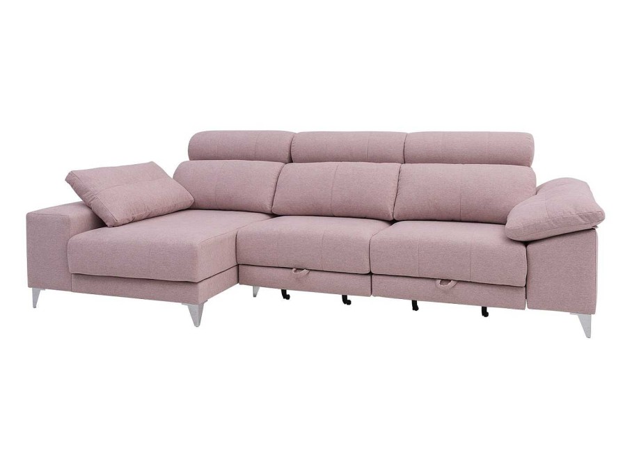 Sof S Merkamueble | Chaise Longue Izquierdo Con Asientos Deslizantes De Carro Tapizado Rosa